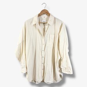 American Eagle Oversized Button Down Shirt XS Yellow Cream Stripe Preppy Casual